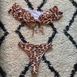 Cheetah off shoulder high waist bikini